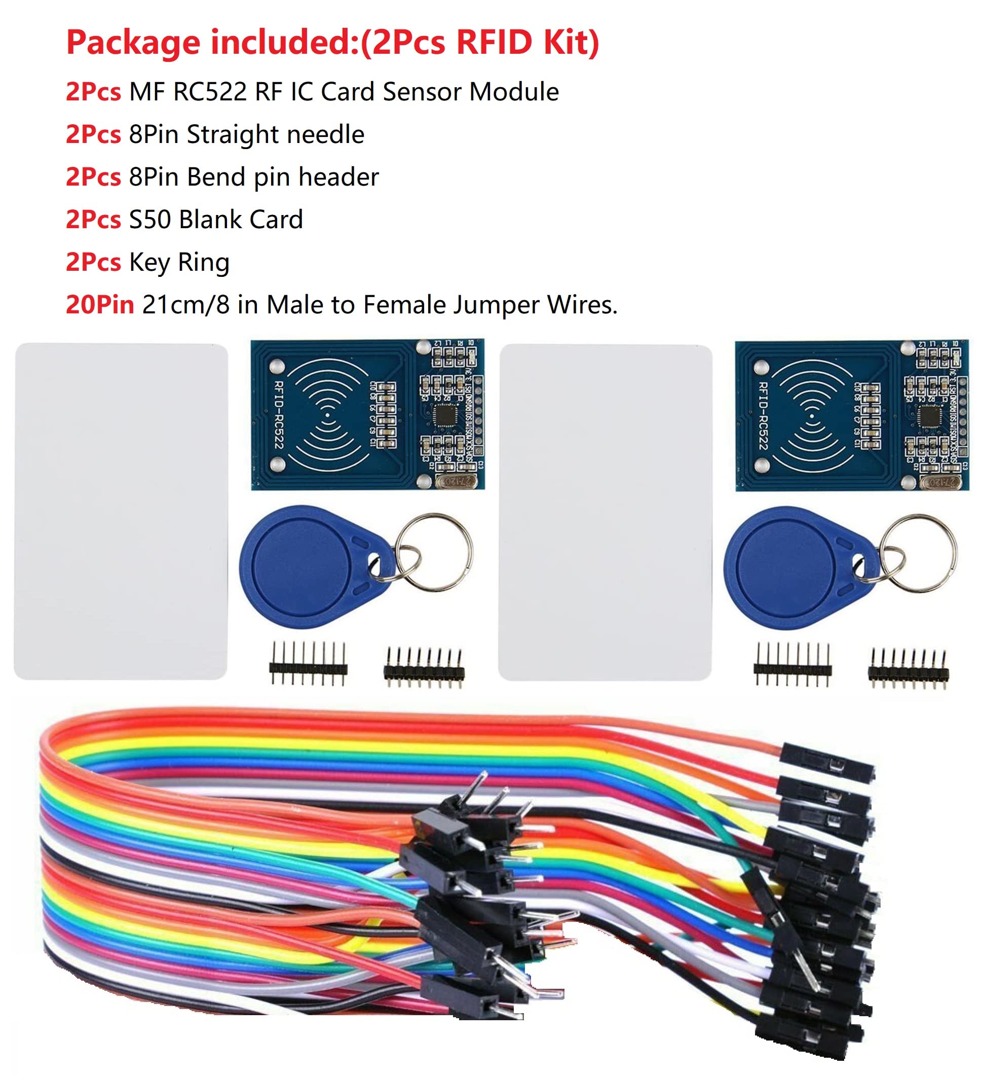 Wwzmdib 2Pcs Rfid Reader Writer Starter Kit For Arduino Raspberry Pi(Rc522 Sensor Module + S50 Blank Card + Key Ring + Jumper Wi